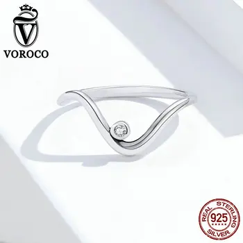 VOROCO BKR650 Enkle Design Bølger Minimalistisk Ring 925 Sølv Ring Kvinder, Bryllup, Engagement Fine fund for Hende OL Afslappet Stil
