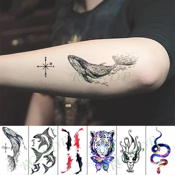 Vandtæt Midlertidig Tatovering Mærkat Kompas Hval Havet Dyr Falske Tatto Hånd, Arm, Fod Flash Tatoo til Kid Pige Mænd Kvinder