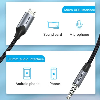 Vention Micro USB til 3,5 mm Aux-Hovedtelefon 3.5 Jack Audio Adapter Kabel til Samsung Xiaomi LG Android HTC audio kabel