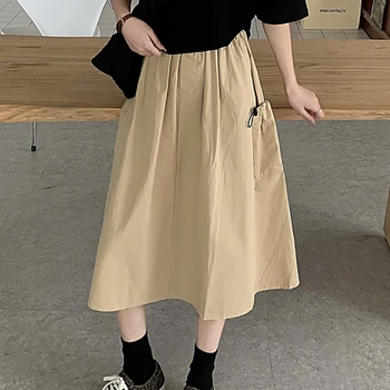 Vetement Femme 2021 Foråret Slank Høj Talje Nederdel Til Dame Tøj en Linje Midi Sukienka Vintage Simple koreanske Lange Nederdele