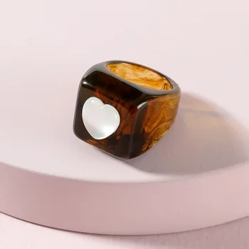 Vintage Gennemsigtig Akryl Harpiks Store Ringe For Kvinder Mode, Smuk Brun Hjertet Finger Enkel Ring Til Pige Party smykker