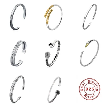 Vintage Håndskårne Tekstur 925 Sterling Sølv Smykker, Armbånd til Kvinder, Mænd Justerbar Par Armbånd Valentine til Stede
