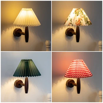 Vintage Japansk Stil Træ Væg Lampe Til Soveværelset Plisserede Log Væglampe Guesthouse Dekoration Midtergangen Soveværelse Lys Sengelampe