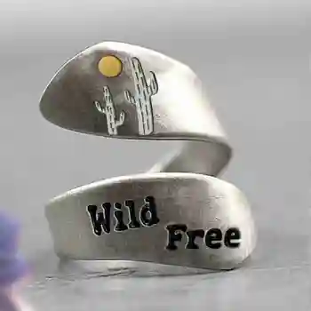 Vintage Ring Desert Night Kaktus Snerrende Wolf Fugl Twisted Ring Solnedgang Kaktus Ring