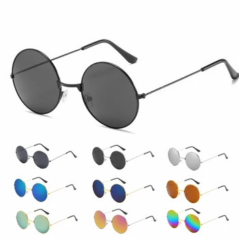 Vintage Små Runde Solbriller Kvinder, mand Brand Designer Solbriller Kvindelige Legering Farverige Retro Spejl med Sort Cirkel Oculos De Sol