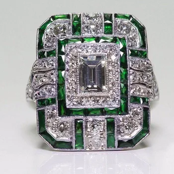 Vintage Store Torv Ringe Til Kvinder, Grønne Blå Lilla Krystal Ring Luksus Geometri Zircon Ringe Bruden Engagement Ring Femme Gave