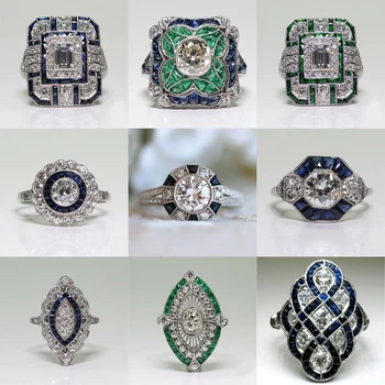 Vintage Store Torv Ringe Til Kvinder, Grønne Blå Lilla Krystal Ring Luksus Geometri Zircon Ringe Bruden Engagement Ring Femme Gave