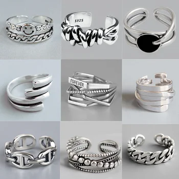 Vintage Sølvfarvet Metal Punk Brev Åbne Ringe Minimalistisk Design geometri Finger Ringe til Kvinder, mænd Part Smykker Gaver