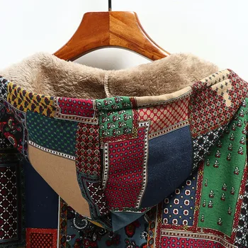 Vinteren Vintage Kvinder Frakke Varm Udskrivning af Tyk Fleece Hætte Lang Jakke med Lomme Damer Outwear Plus Size kjole for Kvinder