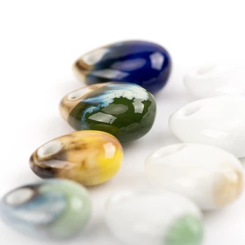 Vymeetiu 21# 4stk Bred bønne Form Farverige Porcelæns Perler Til smykkefremstilling Kina DIY Kina Keramik perler 0B4#1180