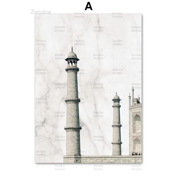 Væg Kunst, Lærred Maleri Taj Mahal Muslimske Moské Koranen Allah Sort Hvid Nordic HD Plakater og Prints Billeder Stue Indretning