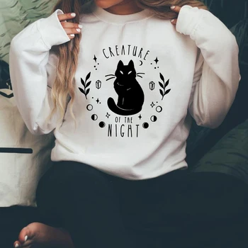 Væsen Af Natten Sort Kat Sweatshirt Mode Heks Kvinde Halloween Sweatshirt Uhyggelig Månen Himmelsk Magiske Krystal Pullover
