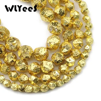 WLYeeS 18 Guld, Facetslebet Runde natursten 6 8 10 12 mm Løs Spacer Perler til Smykker Armbånd Gør DIY 15