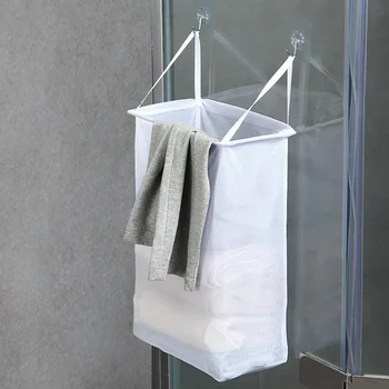 Wall-Monteret Enkelhed Tøjvask Kurv Beskidt Tøj Hængende Opbevaringspose Til Badeværelse Og Balkon