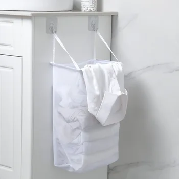 Wall-Monteret Enkelhed Tøjvask Kurv Beskidt Tøj Hængende Opbevaringspose Til Badeværelse Og Balkon