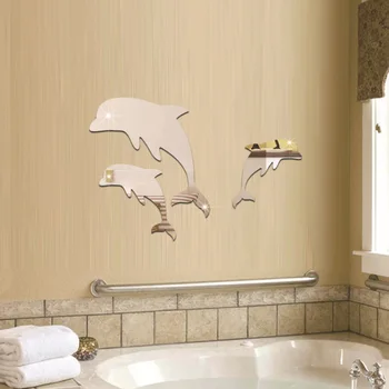Wall Sticker 3D Spejl Dolphin Flytbare Baggrund Sød Dekoration til Hjemmet Stue JS23
