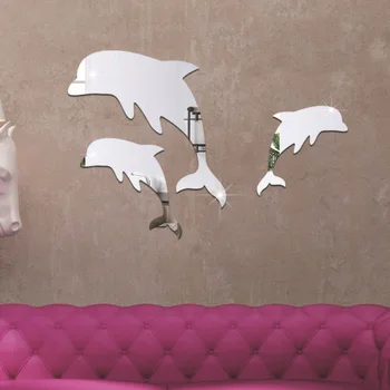 Wall Sticker 3D Spejl Dolphin Flytbare Baggrund Sød Dekoration til Hjemmet Stue JS23