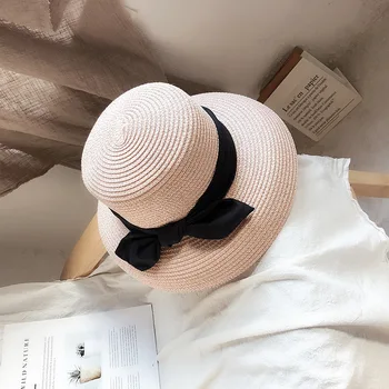 WeMe Retro Hepburn Hat med Sort Sløjfeknude stråhatte Sommeren Spand Caps