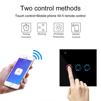 WiFi Smart Light Skift Glas Touch Skift App Fjernbetjening Smart Væggen Switch Kompatibel med Alexa, Google Startside