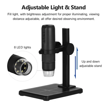 WiFi Trådløse Digitale Mikroskop Håndholdte Bærbare Mikroskop-Kamera 50X til 1000X Forstørrelse 8 Justerbar LED-Lys