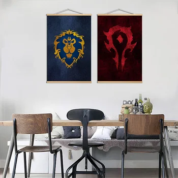 World of Warcrafts Alliance, Horde Banner Sylvanas Windrunner plakater, print på lærred maleri med massivt træ hængende rulle