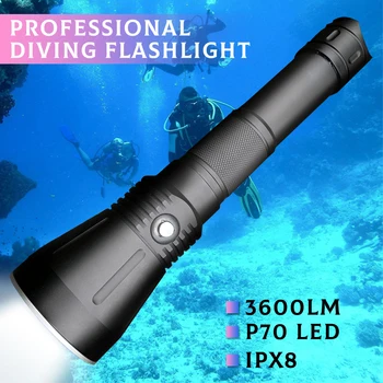 XHP70 Dykning Lommelygte Kraftig SST70 LED Lommelygte 3600lm Undersøiske Fakkel Professionel dykker-lys Drevet af 26650 batteri