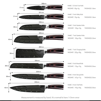 XYj 8STK Japansk køkkenkniv Sæt Laser Damaskus mønster 8