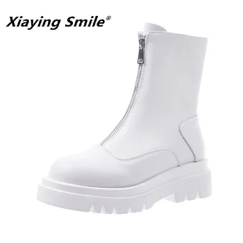 Xiaying Smil Vinter 2020 ny dame støvler i læder gummi lynlås to lag svinelæder høj hæl Ridder støvler med runde hoved Pu