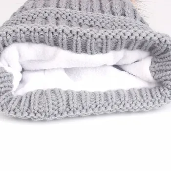 Xthree Akryl Hat med foring strikket hue hue hue med imiteret pels pom pom hat huer til kvinder hat til pige vinter hue