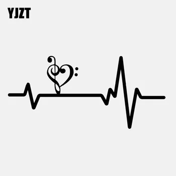 YJZT 14,5 CM*6,7 CM Kærlighed Symbol Ark Musik Hjerteslag Vinyl Sort/Sølv Bil Mærkat C22-1100