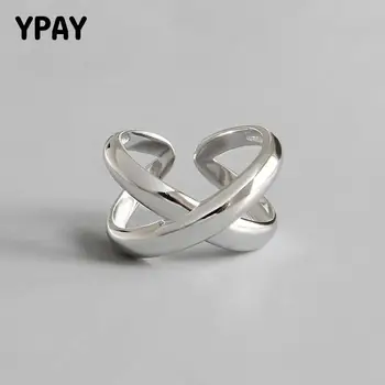 YPAY Dobbelt Lag X-Formet Brev Ringe Kvinder Ægte 925 Sterling Sølv Åbning Justerbar Ring koreanske Fine Smykker YMR579