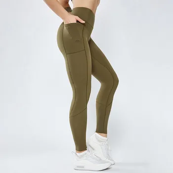Yoga Pants Med en Lomme Solid Høj Talje Leggings Fitness Capri Pants Kvinder Åndbar Træning Tights Fitness Tøj til Kvinder