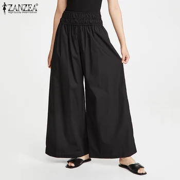 ZANZEA Varme Kvinder 2021 Sommeren Kvindelige Palazzo Streetwear Damer Bred Ben Bukser, Capris Casual Elastisk Talje Bukser