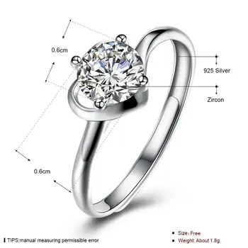 ZEMIOR 925 Sterling Sølv Åbning Justerbare Ringe Til Kvinder Romantisk Hjerte-Formet Cubic Zircon Jubilæum Ring Fine Smykker