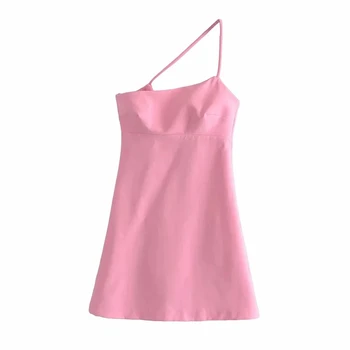 Za 2021 Passer Til Kvinder Formelle Blazer Kjole Pink Asymmetrisk Mini Kjole Med Lange Ærmer Beskåret Blazer Foråret Elegant Sæt Kvinde 2 Stykker