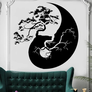 Zen vægoverføringsbillede Yin Yang Træ Asian Style, boligindretning Bog Yoga Værelses Vinyl stuen Interiør selvklæbende Klistermærker, DW6963