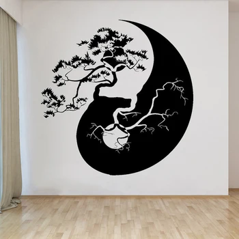 Zen vægoverføringsbillede Yin Yang Træ Asian Style, boligindretning Bog Yoga Værelses Vinyl stuen Interiør selvklæbende Klistermærker, DW6963