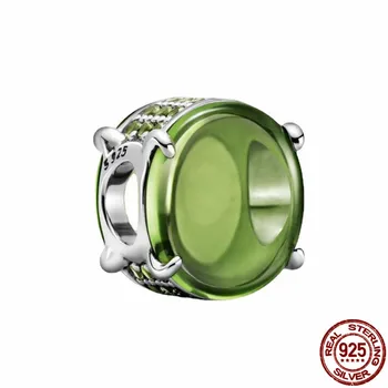 Ægte 925 Sterling Sølv Grøn Cabochonslebet Passer Oprindelige 3mm Armbånd Til Kvinder Fødselsdag Mode Smykker Gave