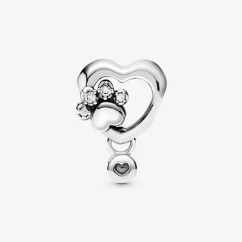 Ægte 925 Sterling Sølv Perler, Funklende Pote Print & Hjerte Charms passer Oprindelige pandora Armbånd Kvinder DIY Smykker
