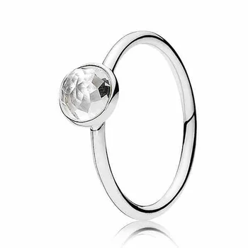 Ægte 925 Sterling Sølv Ring Måned Dråbe Med Krystal Fødselsdag Ring For Kvinder Bryllup Part Gave Pandora Smykker