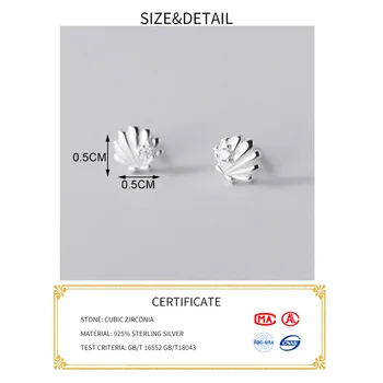 Ægte 925 Sterling Sølv Zircon Shell Stud Øreringe Til Mode Kvinder Part Søde Fine Smykker Minimalistisk Tilbehør