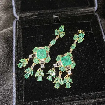 Ægte 925 Sterling Sølv farve Emerald Drop Øreringe til Kvinder Fine Orecchini Sølv 925 Smykker Bizuteria Øreringe Kvinder Box