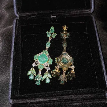 Ægte 925 Sterling Sølv farve Emerald Drop Øreringe til Kvinder Fine Orecchini Sølv 925 Smykker Bizuteria Øreringe Kvinder Box