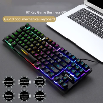 Ægte GK-10 Gaming Mekanisk Tastatur 87 Taster USB-Kablet RGB LED-Baggrundsbelysning Bærbar Tastatur Til PC Gamer Computer
