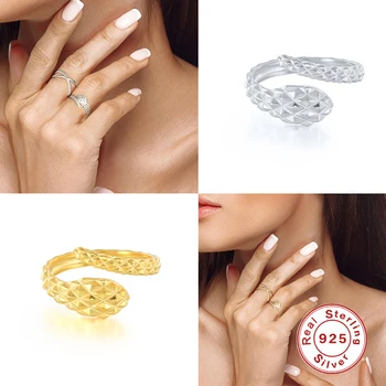 Ægte S925 Sterling Sølv Snake Finger Ring Bling Zircon forlovelsesringe for Elskere' Kvinder Bridal Wedding Jewerly Gave